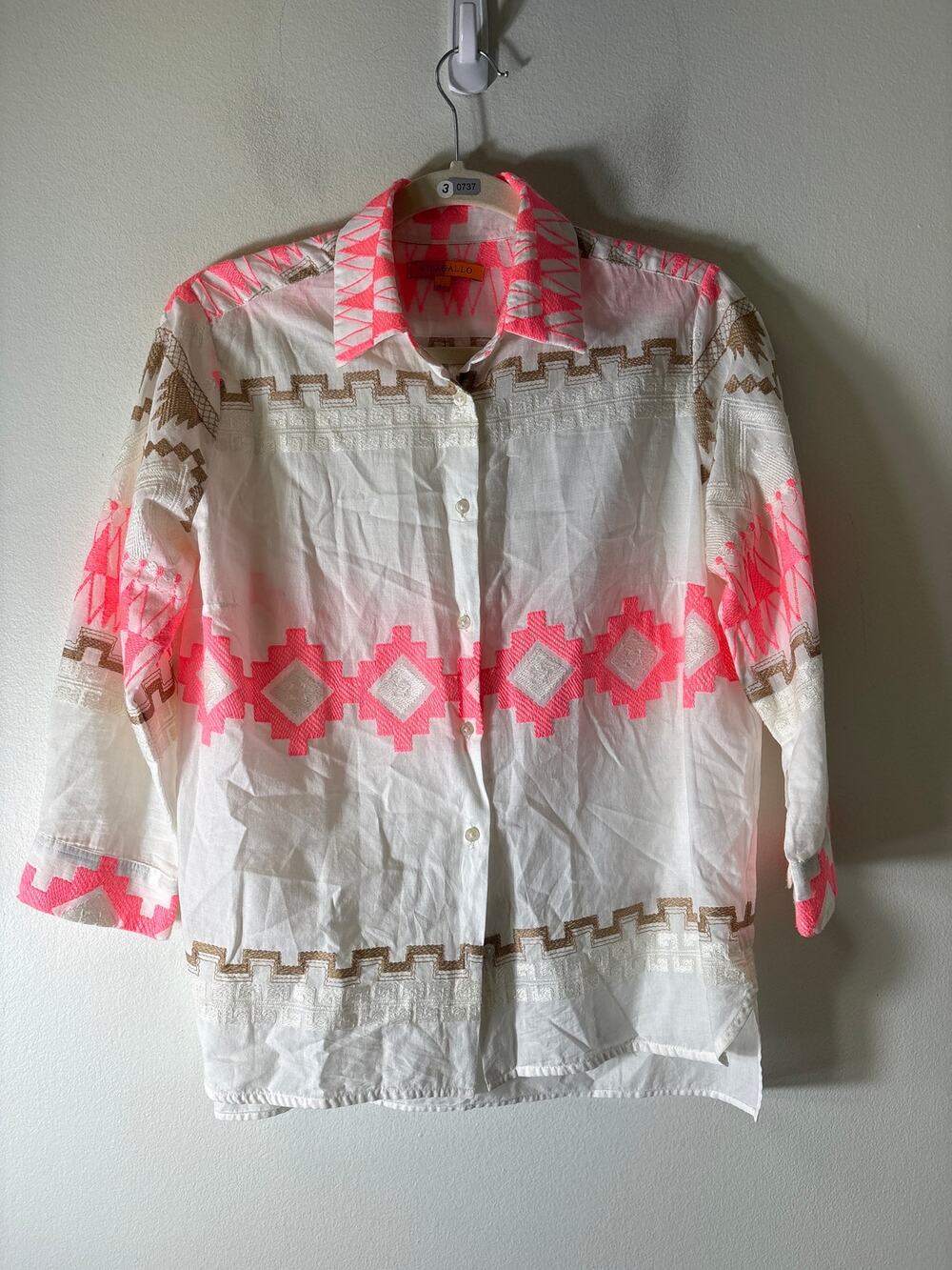 Vilagallo Off White Neon Pink Geo Print Cotton Shirt Sz 42